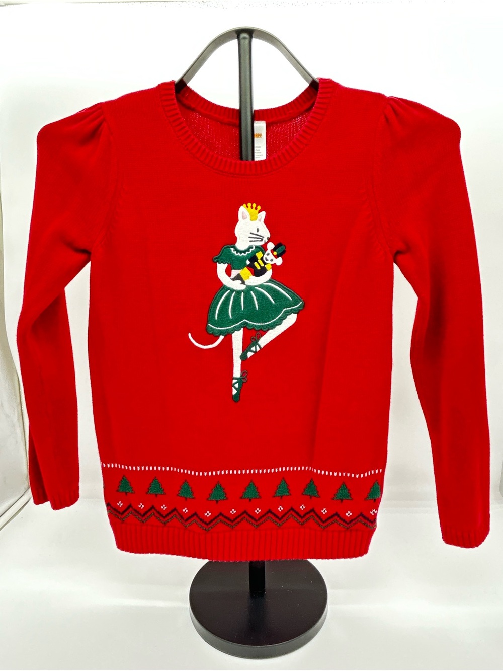 Gymboree Red Crewneck Sweater with Green Ballerina Mouse Motif Size 8